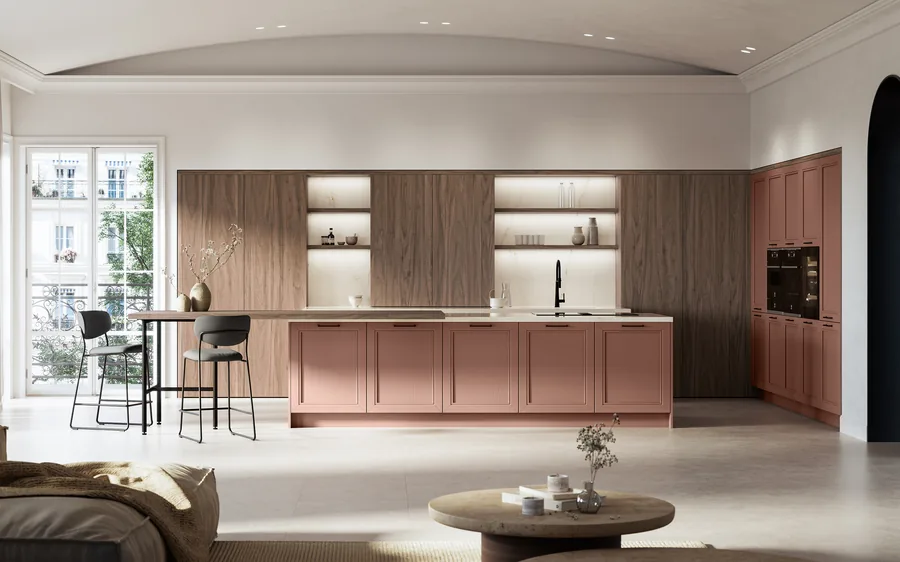 Cuisine Arredo3 : design italien sur mesure avec DG-Cuisine 4 Cuisine Arredo3 bois et terracotta avec façades à cadre et îlot